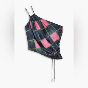Ahluwalia Patel One Shoulder Plaid Satin Top